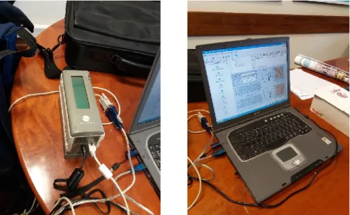 Figura 4 e Figura 5 - Espetrofotómetro portátil e computador com o programa utilizado, respetivamente