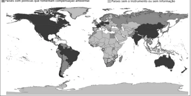 Figura 1: Adaptação do mapa da distribuição da compensação ambiental pelo mundo. TBC,  2012