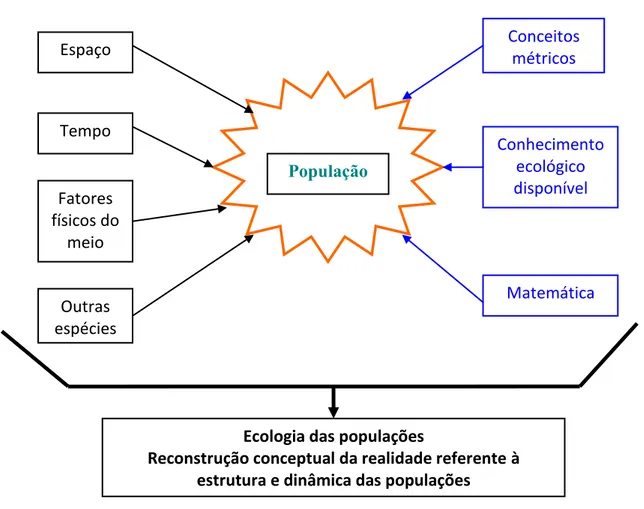 Figura 1.1. Espaço conceptual simplificado da elaboração da ecologia das populações  