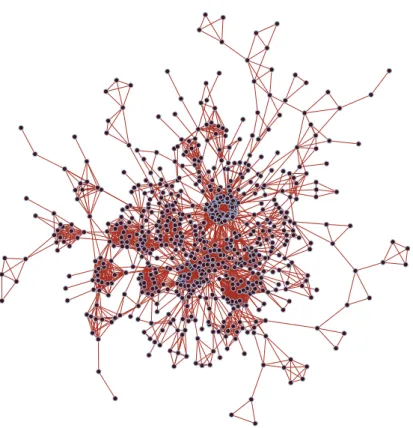 Figure 8: A network of communication formed by the interaction of 1000 agents (k = 20 and d I = 3)