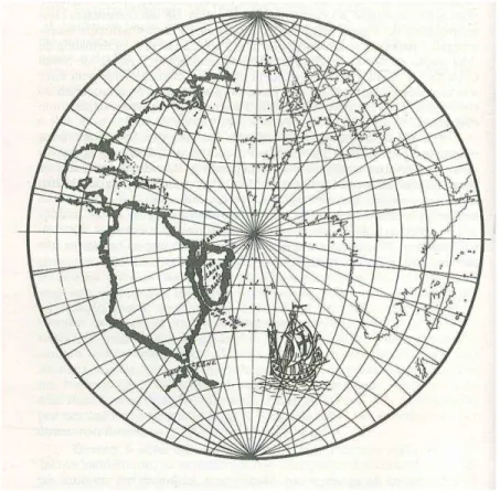 Figura 5.2 “Ilha Brasil” no mapa-mundi inglês de John Rotz (1542)  Fonte: Goes (1991) 