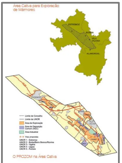 Figura 1 – Área cativa de exploração de mármores (PROZOM) (Carvalho, 2008). 