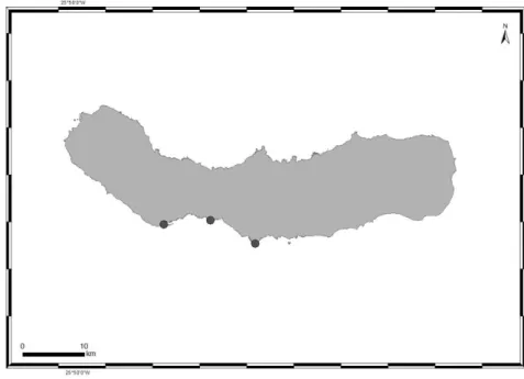 Figura 3 – Localização dos pontos de amostragem realizada na ilha de S. Miguel, Açores (NV Álvaro, LAIR-Ciimar)
