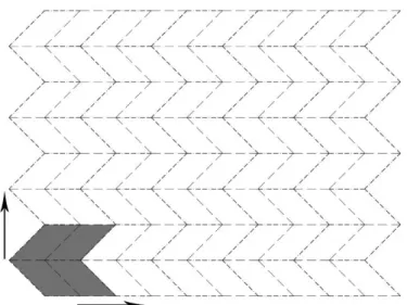 Figure 1. Miura-Ori Pattern, base faces and vectors of translation 