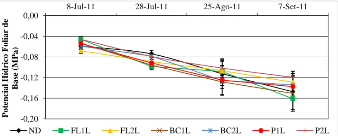 Figura  13  -  Influência  das  modalidades  na  evolução  sazonal  do  potencial  hídrico  foliar  de  base  (ψ b )