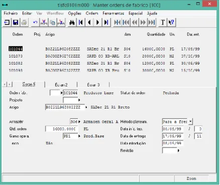 Figura 12 - Registo de OF no Baan 