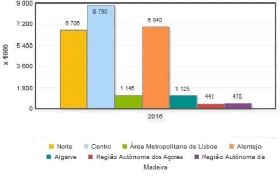 Gráfico 4 – Produção de leite (L) por localização geográfica (Adaptado - INE, 2017) 