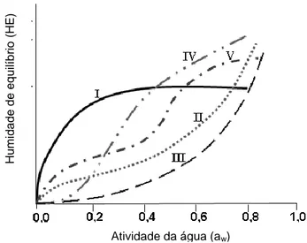 Figura 15 – Os cinco tipos de isotérmicas de adsorção, descritas por BET. 