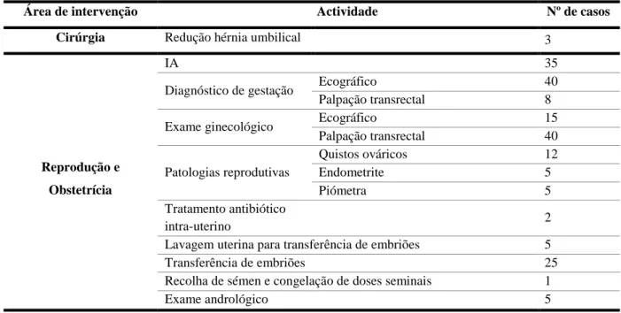 Tabela 4: Casuística das actividades desenvolvidas durante o estágio com o Doutor Nestor