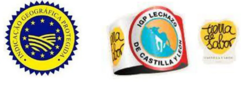 Figura  1:  Selos  de  certificação  de  qualidade  IGP-  Lechazo  de  Castilla  y  León  (Fonte:  Direcção  Regional de Agricultura e Pescas do Centro; IGP Indicación Geográfica Protegida del Lechazo de  Castilla y León)