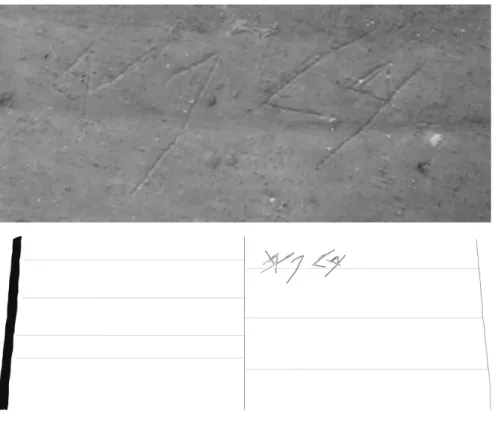 Fig. 1. Inscrição fenícia do Castelo de São Jorge, sobre ânfora (R1?). Escavações  na Praça Nova da responsabilidade de Ana Gomes e Alexandra Gaspar