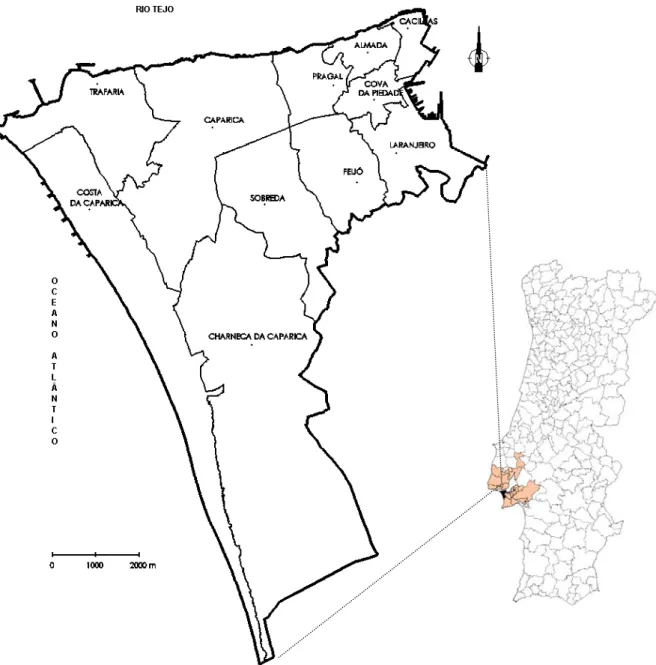 Figura I.1 - O concelho de Almada – localização e divisão administrativa. 