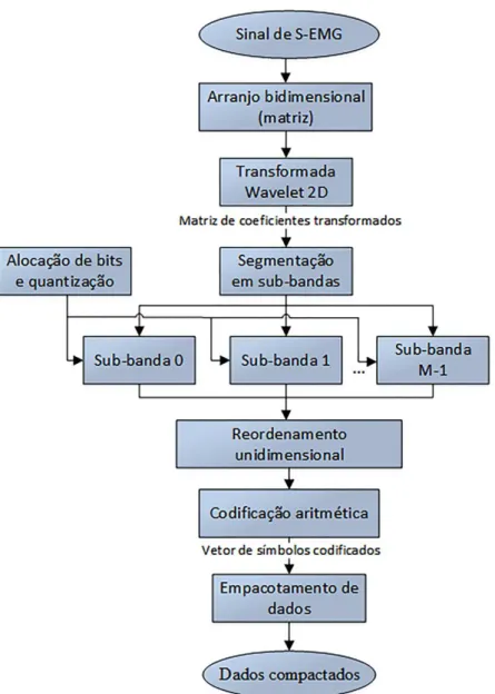 Figura 5.1 - Diagrama de blocos do codificador constituinte dos algoritmos de compressão  de sinais de S-EMG 2D fixos propostos