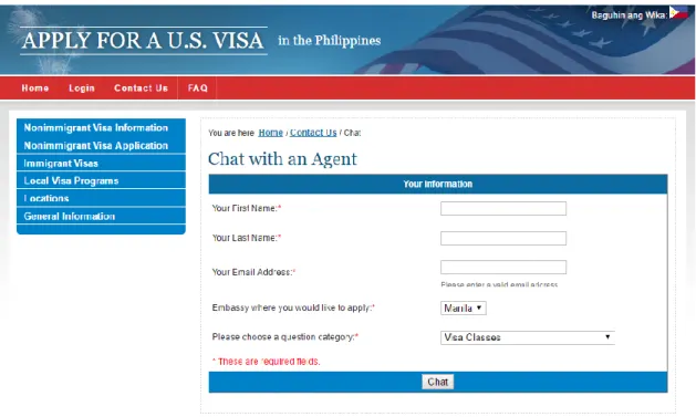 Figura 4.2. Exemplo de Chat On-line (Fonte: Página web do Alto Comissariado Norte Americano nas  Filipinas) 