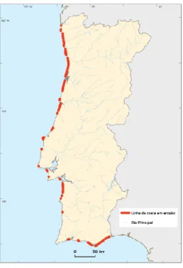 Figura 3.1 - Troços do litoral português em situação de erosão costeira gravosa, no período entre 1958 e 2010