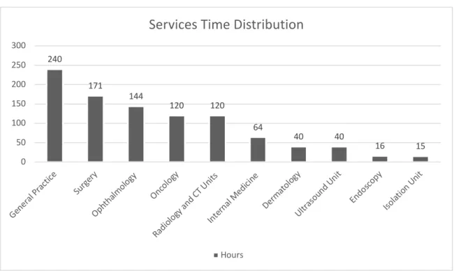 Graphic 1 - Absolute frequency distribution of the number of hours in each service department