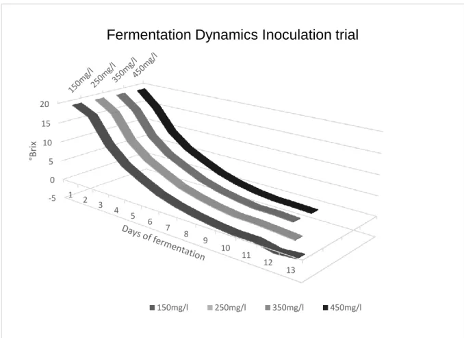 Figure 6. Fermentation dynamics for different inoculation levels -505101520123456789101112 13°Brix