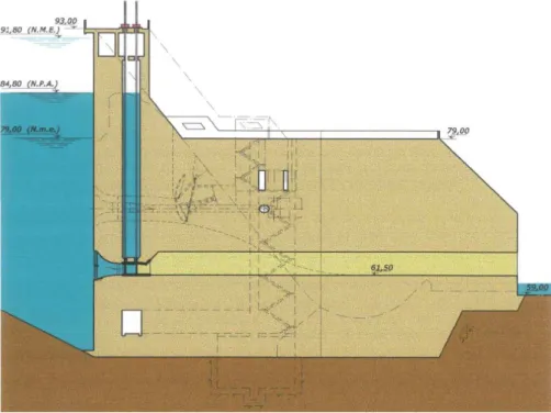 Fig. 3.6: Barragem de Pedrógão. Corte pela descarga de fundo. Fonte: HIDRORUMO – Gestão e Projecto S
