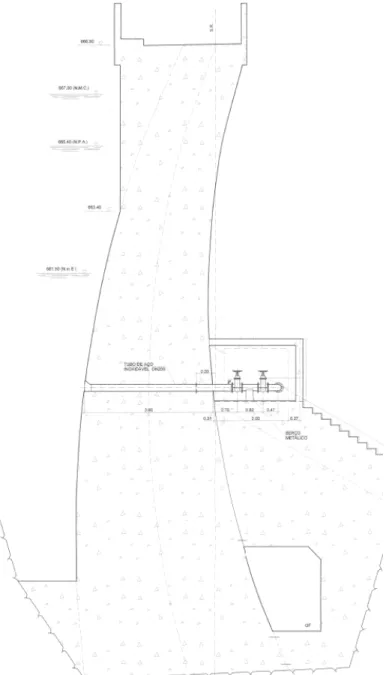 Fig. 3.13: Nova Barragem do Alto Ceira. Corte pelo dispositivo de caudal ecológico. Fonte: EDP – Gestão da  Produção de Energia, S.A