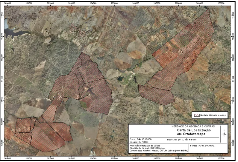 Figura 5 – Localização em Ortofotomapa da Herdade da Abóbada e outras  