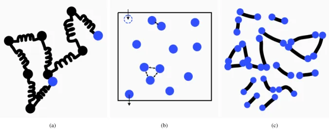 Figure 1.1: Although slight modifications might be made to suit a specific case study, we present here a simple illustration of the three systems studied in this work