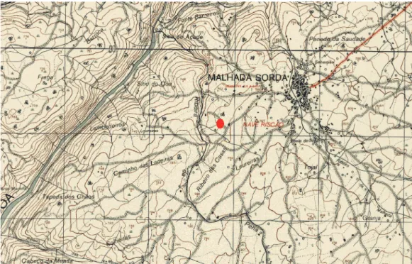 Fig. 1 – Abrigo do  Ribeiro das Casas  – CMP 205, escala  1:25 000.