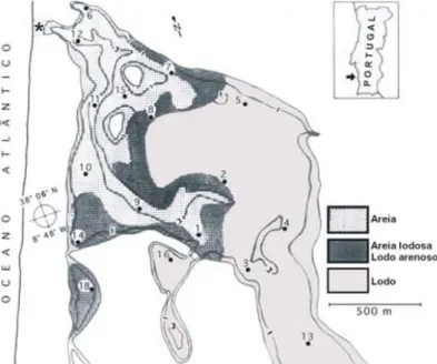 Figura 2.2 - Distribuição do tipo de sedimentos da Lagoa de Santo André. 