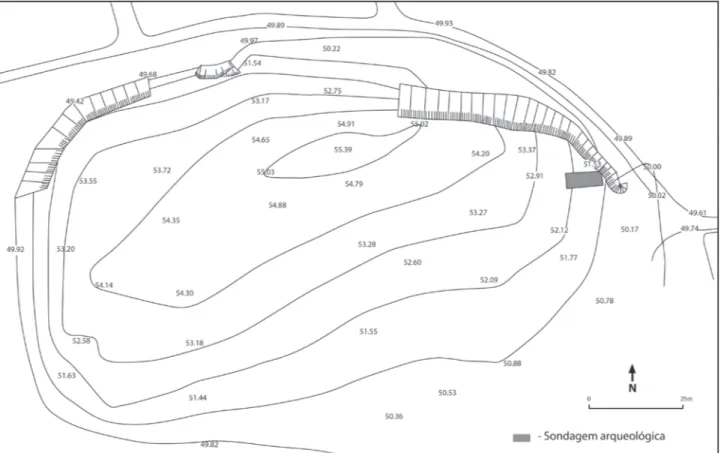 Fig. 4 - Topografia da Barrosinha, em 1979, com localização da sondagem realizada nesse ano.