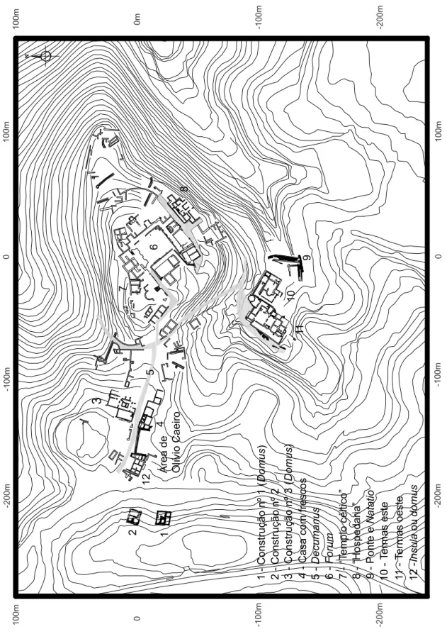 Fig. 4: Planta de Chãos Salgados, excluindo o circo (desenvolvido a partir da   base cartográfica das Ruínas Romanas de Mirobriga)