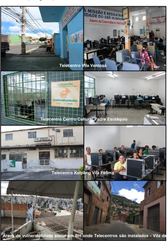 Figura 5. Exemplos – Fotos de Telecentros em Belo Horizonte  (Fonte: Samir Haddad)   Áreas de vulnerabilidade social em BH onde Telecentros são instalados  - Vila da Serra  