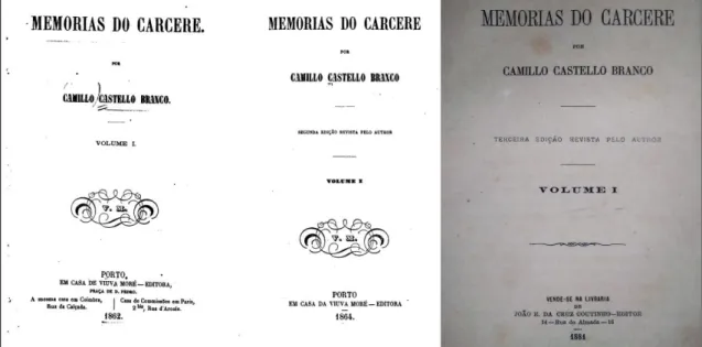Figura 2 – Frontispícios da 1.ª (1862), 2.ª (1864) e 3.ª (1881) edições. 