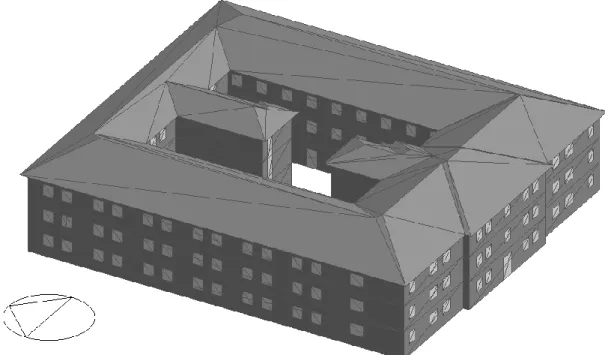 Fig. 1 – Modelo geométrico, numa perspetiva axonométrica (Fonte: DesignBuilder) 