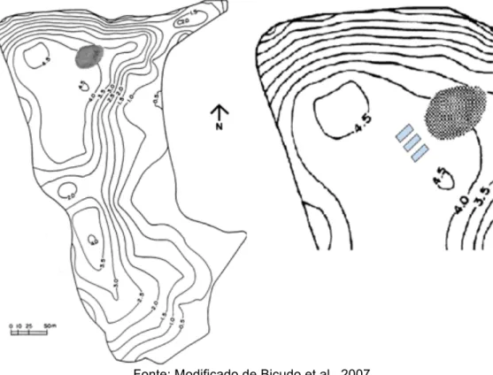 Figura 2: Mapa batimétrico do Lago das Garças com destaque para o local  onde o experimento foi instalado