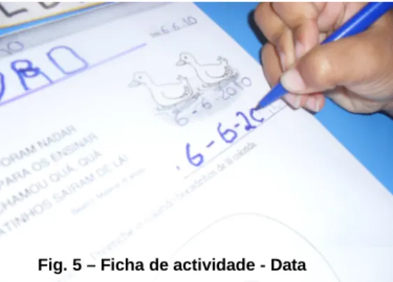 Fig. 5 – Ficha de actividade - Data Fig. 4 – Expressão plástica e números 