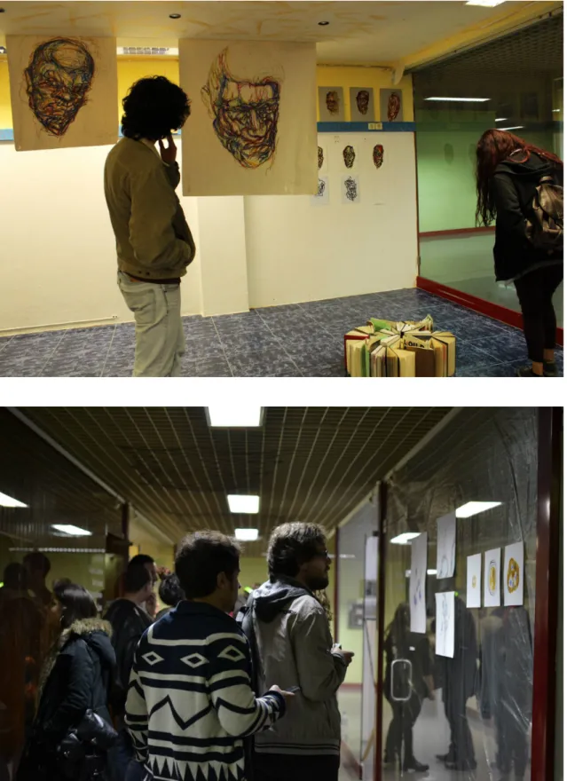 Figura 10 - Exposição Coletiva do 2º ano de Artes Plásticas do ano letivo de 2014/2015 em que os alunos  expuseram trabalhos nas lojas desocupadas do Centro Comercial D