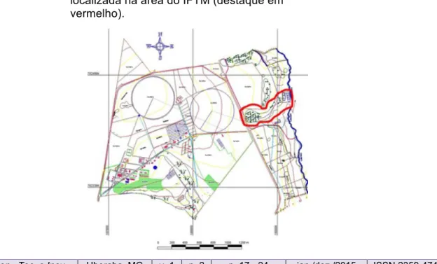 Figura 2. Microbacia em estudo que está  localizada na área do IFTM (destaque em  vermelho)