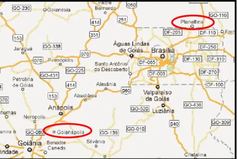 Figura 11: Localização de Goianápolis e Planaltina (Google Maps, 2012). 