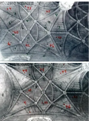 Figura 5. Plan with level curves of the nave vault of the church  of Jerónimos monastery (Genin, 1995)