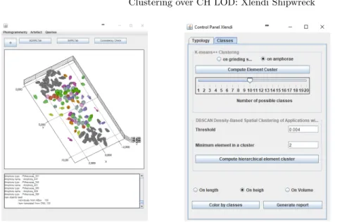 Fig. 3. A 3D visualization of Xlendi amphora distribution by our GUI tool. (a) 3D visualization of colored clusters of amphorae