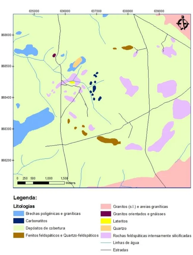 Figura 3: Mapa geológico da metade Este do Complexo Carbonatítico de Capuia disponibilizado pela Genius Mineira Lda