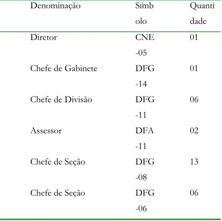 Tabela 3.2 – Cargos em comissão criados no JZB com a Lei nº 529/93 