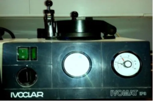 Figure 3.4- Preparation of the specimens; a) Mixture of liquid and powder formulations is placed in  the stainless steel mold; b) Mixture and mold between polyester sheets and glass plates 