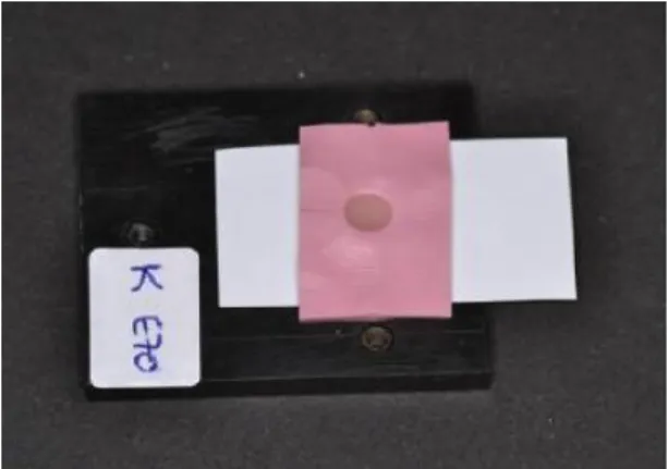 Figure 3.1 – Shear bond strength device with the  adhesive tape and the silicon mold. 