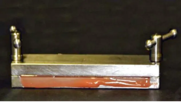 Figure 3.7 – Metal mold opened after cure of the  acrylic reline resin. 