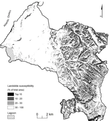 Figure 8. Landslide susceptibility map [3] obtained with  landslide inventory #3.