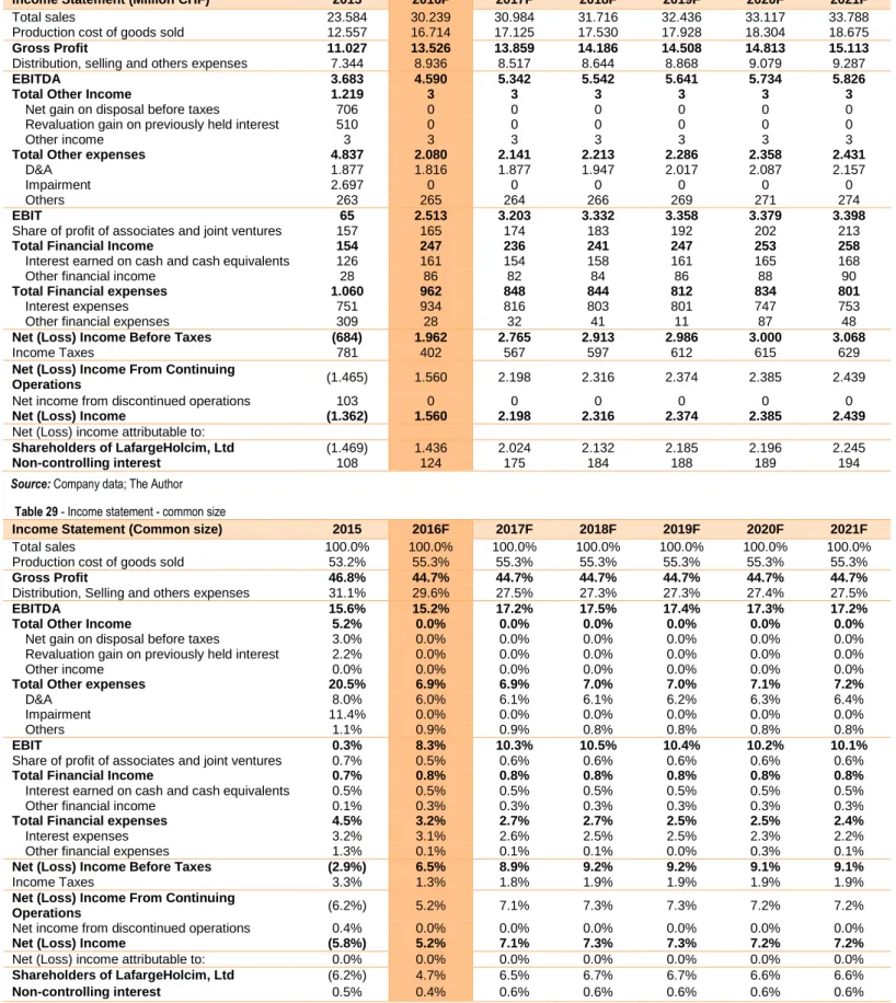 Table 29 - Income statement - common size 