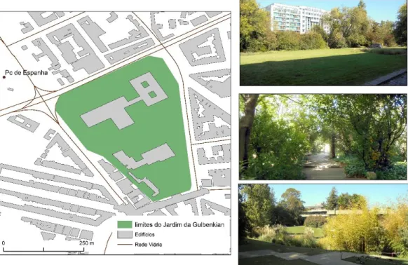Figura 10 - Pormenores do Jardim da Fundação Calouste Gulbenkian. Fonte: Geodados, CML  (informação sobre os espaços verdes, edificado e rede viária) 