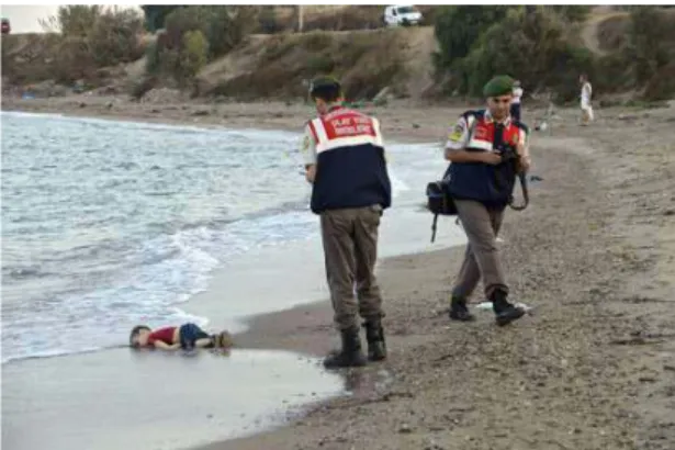 Figura 3 - Imagem humanizadora: corpo de Alan Kurdi, 3, na praia de Bodrun 19