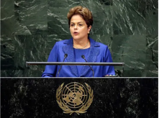 Figura 6 - Imagem recente rara da líder no controle da situação em discurso da  ONU 22