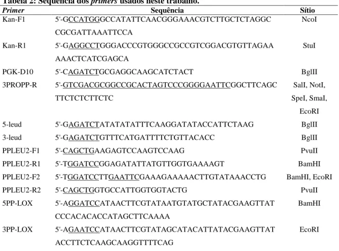 Tabela 2: Sequência dos primers usados neste trabalho. 